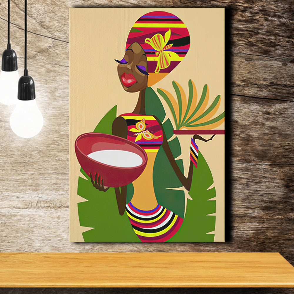 African Woman Holding Food Canvas Prints Wall Art - Painting Canvas, A ...