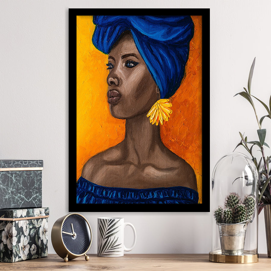 African Woman Blue Dress Oil Painting Framed Art Print Wall Art Decor, –  UnixCanvas