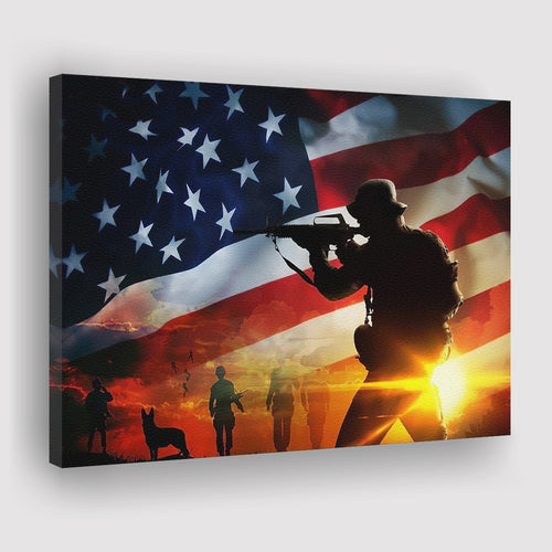 American Flag Soldier Salute Silhouettes Patriotic Gift For Veteran Canvas Prints Wall Art - Painting Canvas, Veteran Gift, For Sale