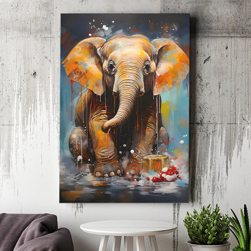 Baby Elephant Sitting In Bathroom Canvas Prints Wall Art Home Decor, Painting Canvas, Living Room Wall Decor