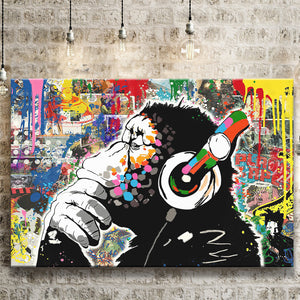 Banksy Canvas Dj Monkey Chimp Graffiti Canvas Prints Wall Art - Painting Canvas, Art Prints, Wall Decor