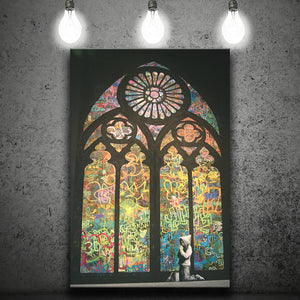 Banksy Kirchenfenster Canvas Motivational Canvas Prints Wall Art, Home Living Room Decor, Large Canvas