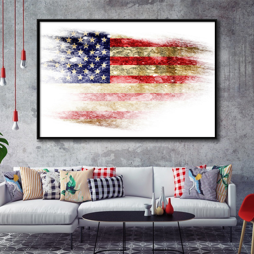 Beautiful Us Flag Framed Canvas Prints Wall Art - Painting Canvas, Wall Decor, Floating Frame,Painting Prints, For Sale