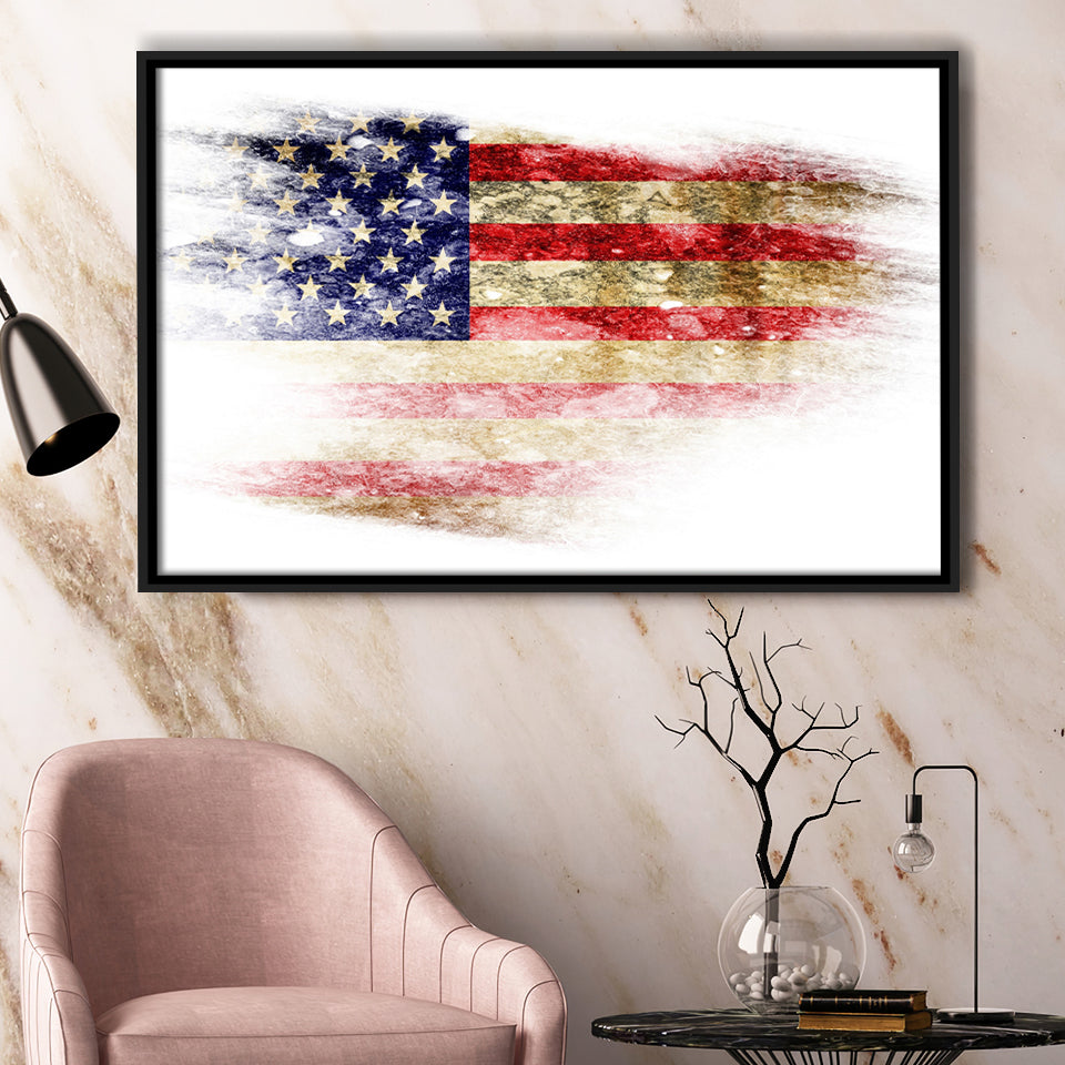 Beautiful Us Flag Framed Canvas Prints Wall Art - Painting Canvas, Wall Decor, Floating Frame,Painting Prints, For Sale
