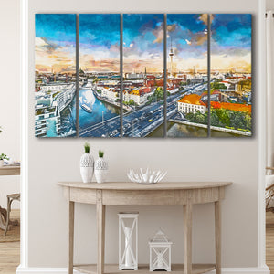 Berlin Germany Viewed Above Spree River 5 Pieces Extra Large Canvas Prints Wall Art Home Decor