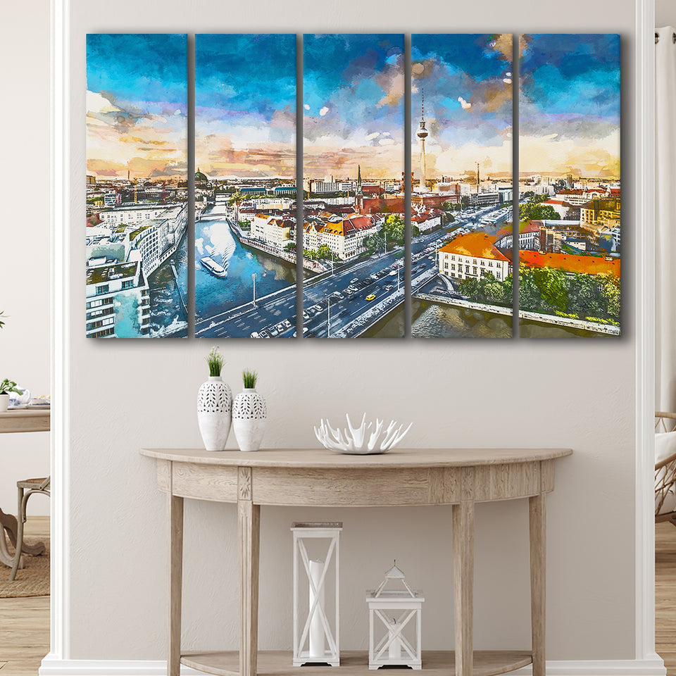 Berlin Germany Viewed Above Spree River 5 Pieces Extra Large Canvas Prints Wall Art Home Decor