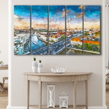 Berlin Germany Viewed Above Spree River 5 Pieces Extra Large Canvas Prints Wall Art Home Decor