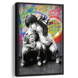 Boy Girl Kissing Graffiti Framed Canvas Prints Wall Art - Painting Canvas, Home Wall Decor, For Sale, Floating Frame