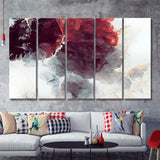 Burgundy Flowers Abstract 5 Pieces Canvas Prints Wall Art - Painting Canvas, Multi Panels, Wall Decor
