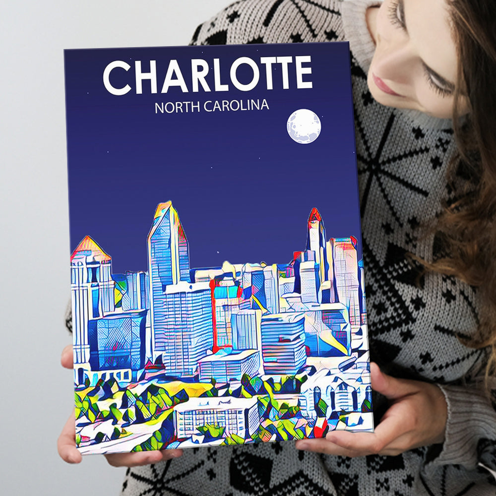 Charlotte North Carolina Art Night Landscape ,City Art Print
