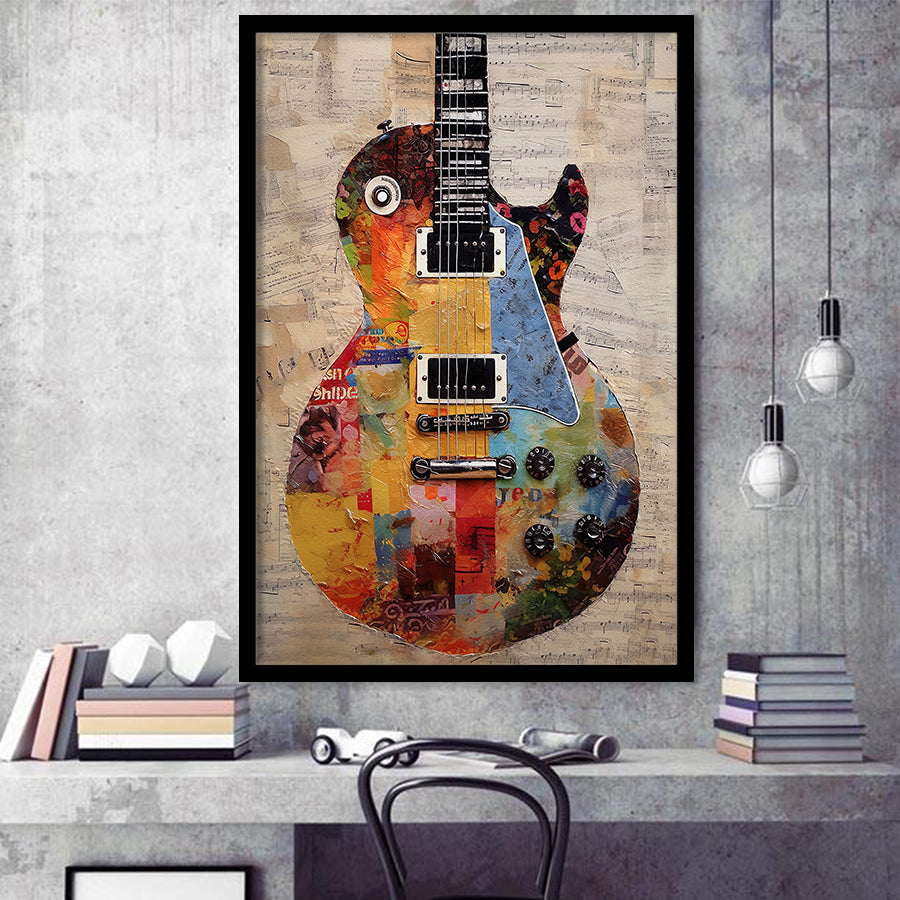 Duo Electric Guitar Art, Music Room Art V1 Framed Art Prints Wall Decor, Framed Picture, Large Picture