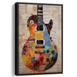 Duo Electric Guitar Art, Music Room Art V1 Framed Canvas Prints Wall Art, Floating Frame, Large Canvas Home Decor