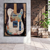 Duo Electric Guitar Art, Music Room Art V2 Framed Canvas Prints Wall Art, Floating Frame, Large Canvas Home Decor