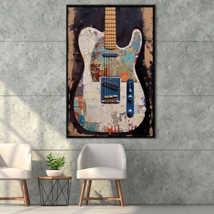 Duo Electric Guitar Art, Music Room Art V2 Framed Canvas Prints Wall Art, Floating Frame, Large Canvas Home Decor