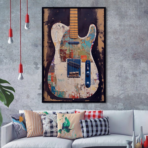 Duo Electric Guitar Art, Music Room Art V2 Framed Art Prints Wall Decor, Framed Picture, Large Picture
