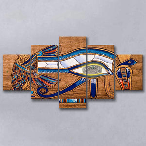 Egypt Ancient Canvas Art, Eye Of Horus, Ancient Egypt Art, 5 Panel Canvas Prints Wall Art,Mixed Canvas, Large Canvas