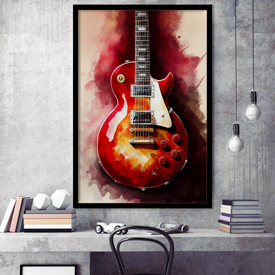 Electric Guitar Music Room Painting Art V1 Framed Art Prints Wall Decor, Framed Picture, Large Picture