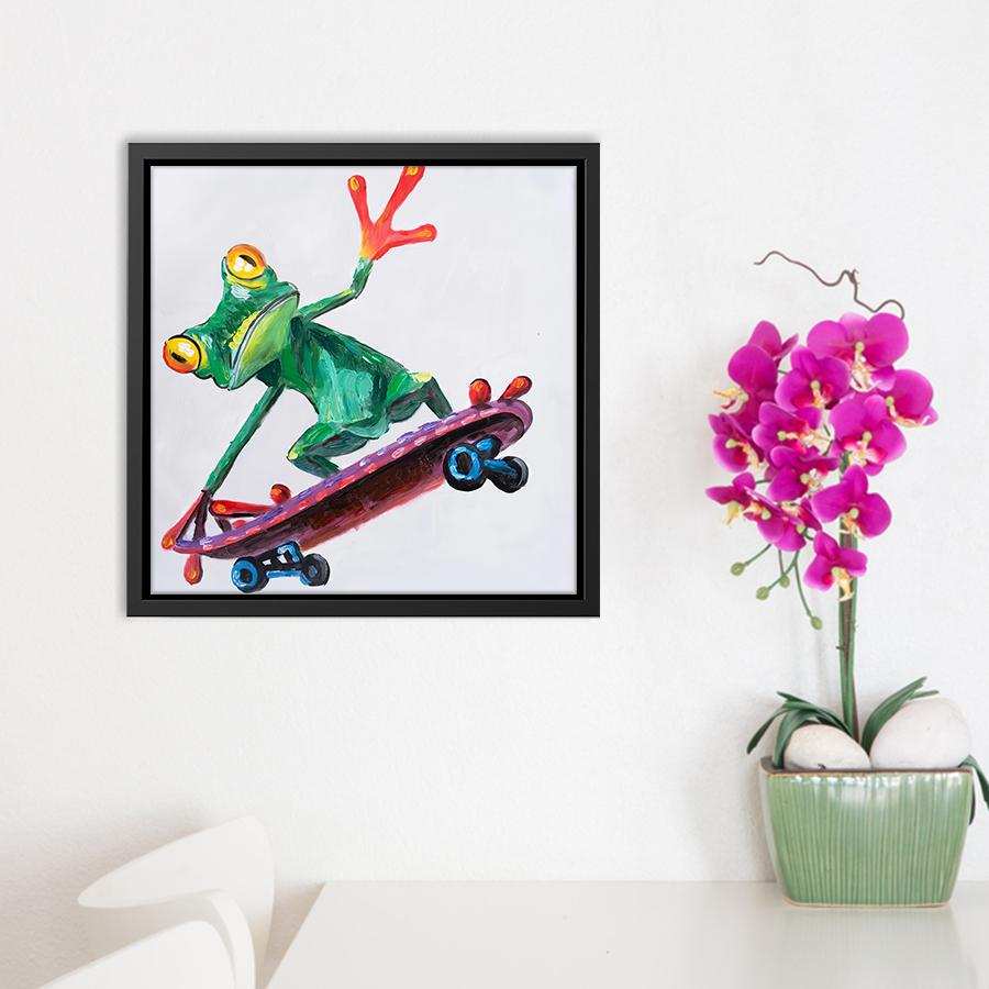 Canvas Wall Art | Frog On Skateboard - Animal Art, Framed Canvas, Painting Canvas