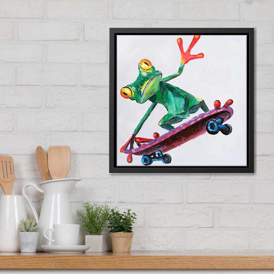 Canvas Wall Art | Frog On Skateboard - Animal Art, Framed Canvas, Painting Canvas