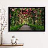 Garden Path With Beautiful Red Roses Framed Canvas Prints Wall Art - Painting Canvas, Wall Decor, Floating Frame,Painting Prints, For Sale