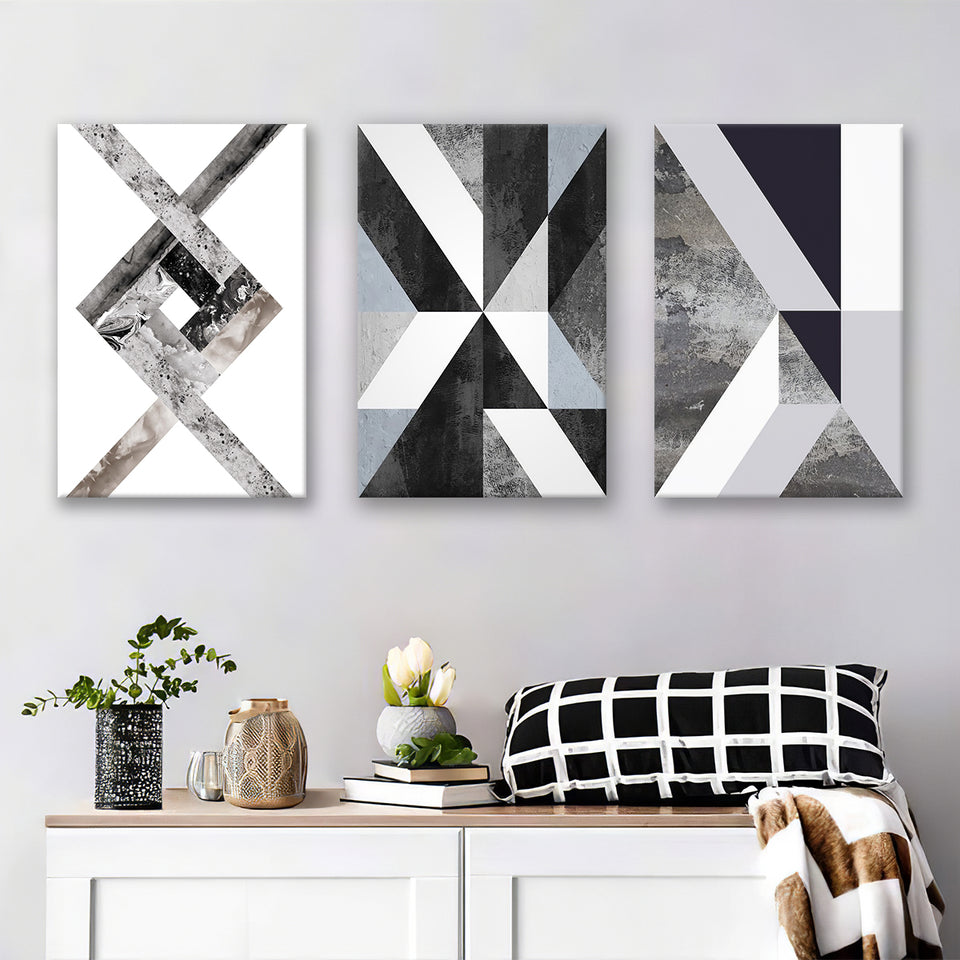 Geometric Asymmetric Marble Design Canvas Prints 3 Pieces Wall Art Decor - Painting Canvas, Multi Panel, Home Decor