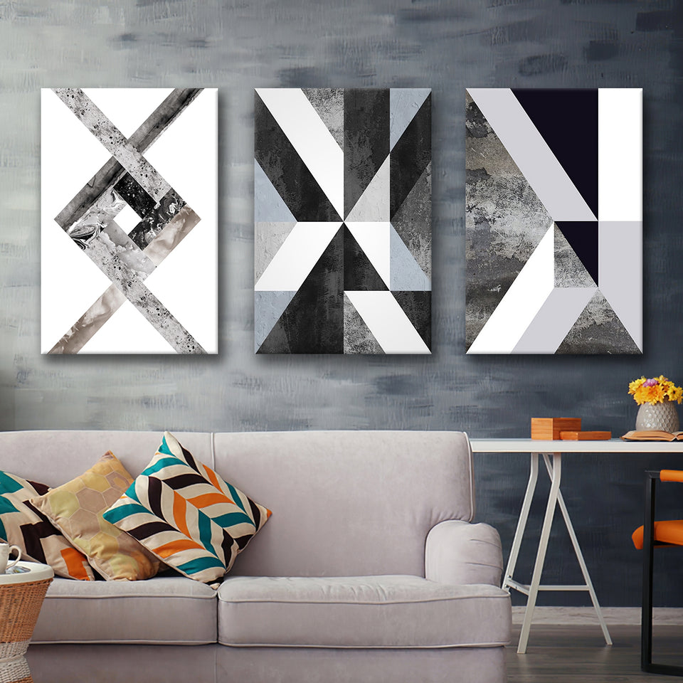 Geometric Asymmetric Marble Design Canvas Prints 3 Pieces Wall Art Decor - Painting Canvas, Multi Panel, Home Decor