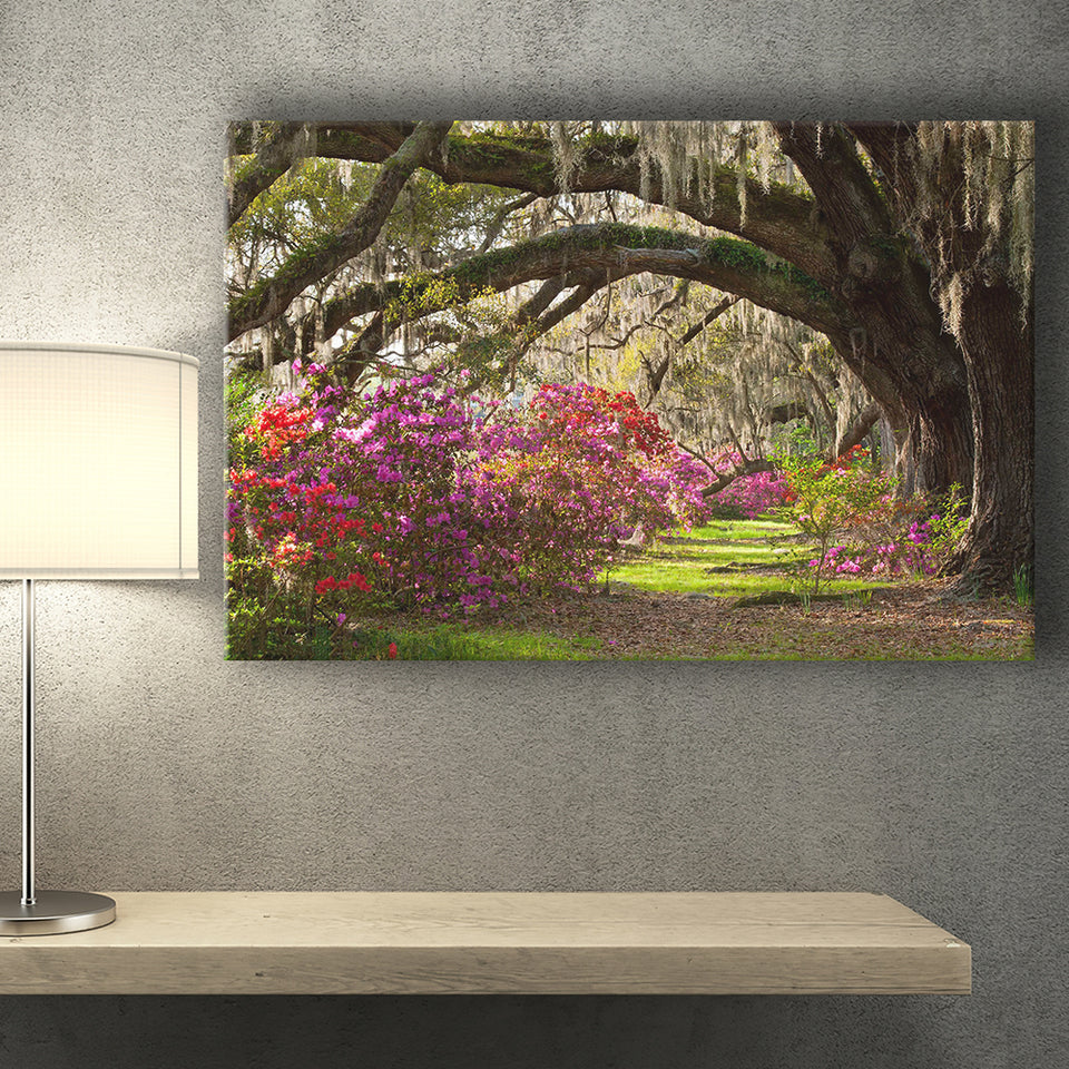 Gorgeous Summer Garden Under The Tree Canvas Prints Wall Art, Home Living Room Decor, Large Canvas