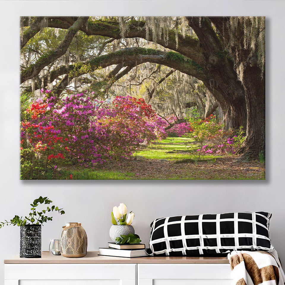 Gorgeous Summer Garden Under The Tree Canvas Prints Wall Art, Home Living Room Decor, Large Canvas