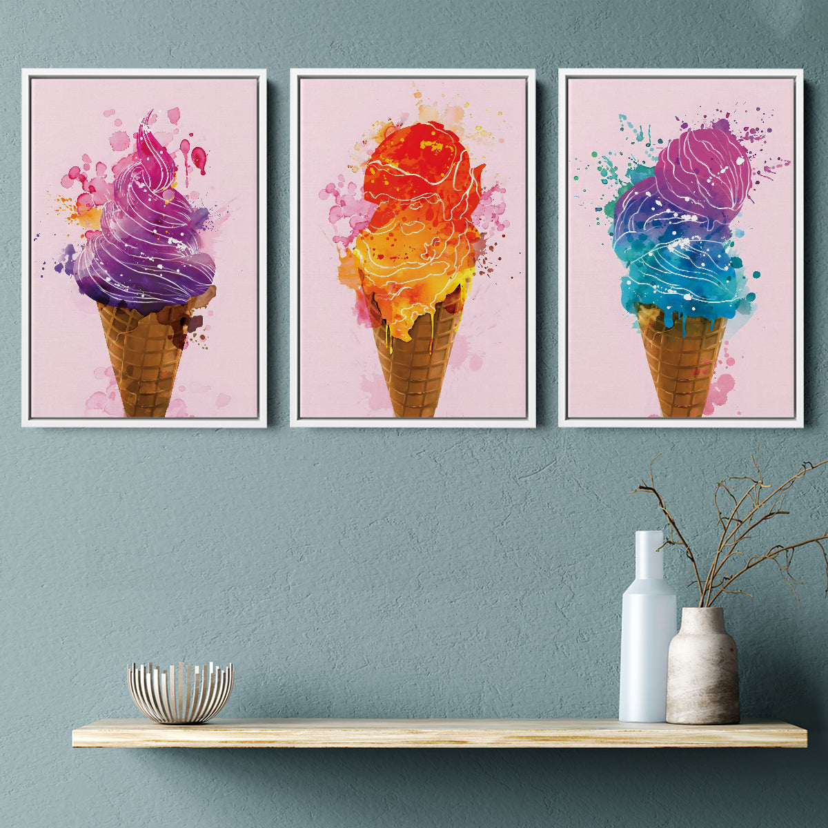 Ice Cream Parlor Set of 3 Piece Framed Canvas Prints Wall Art