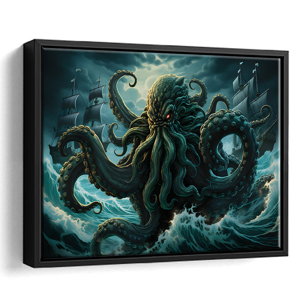 Kraken Tentacle Monster Attacks Pirate Ship V7 Framed Canvas Prints Wa