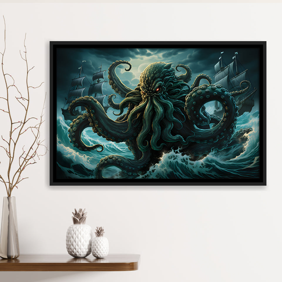 Kraken Tentacle Monster Attacks Pirate Ship V7 Framed Canvas Prints Wa