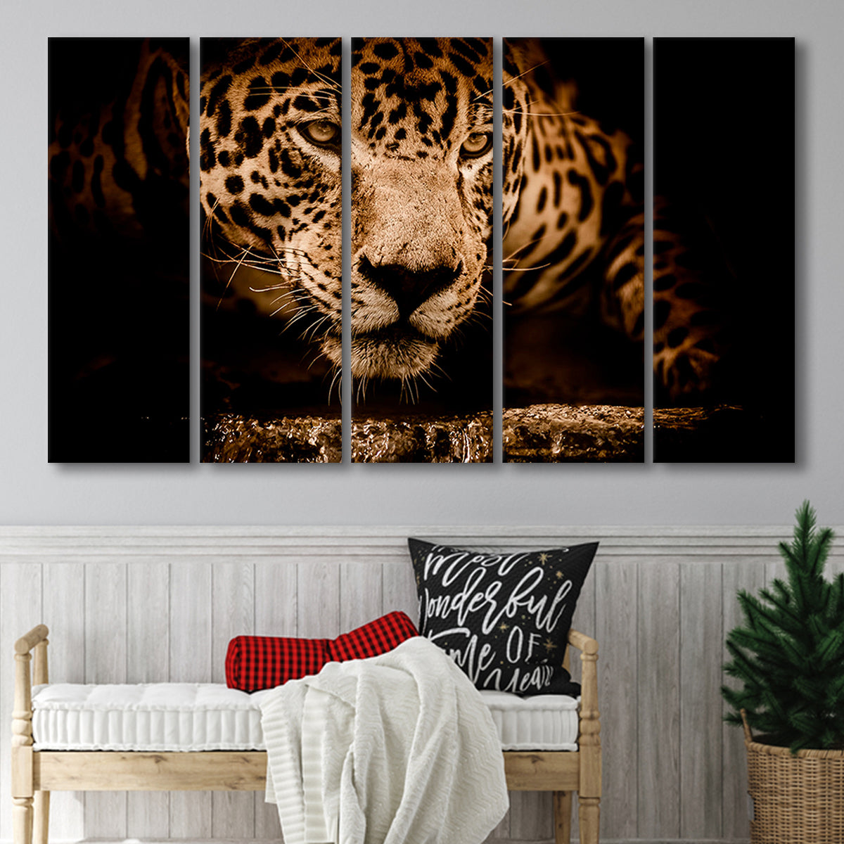Leopard Safari Animal 5 Piece B Canvas Prints Wall Art, Multi