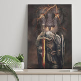 Lion And Warrior Knight Canvas Prints Wall Art - Painting Canvas, Wall Decor, Home Decor