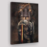 Lion And Warrior Knight Canvas Prints Wall Art - Painting Canvas, Wall Decor, Home Decor