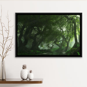 Long Big Tree Forest And A River Framed Canvas Prints Wall Art - Painting Canvas, Wall Decor, Floating Frame,Painting Prints, For Sale
