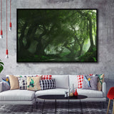 Long Big Tree Forest And A River Framed Canvas Prints Wall Art - Painting Canvas, Wall Decor, Floating Frame,Painting Prints, For Sale