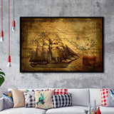 Old Pirates Treasure Map Framed Art Prints Wall Decor - Painting Art, Wall Decor, Framed Picture,Painting Prints, For Sale