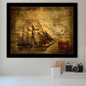 Old Pirates Treasure Map Framed Art Prints Wall Decor - Painting Art, Wall Decor, Framed Picture,Painting Prints, For Sale
