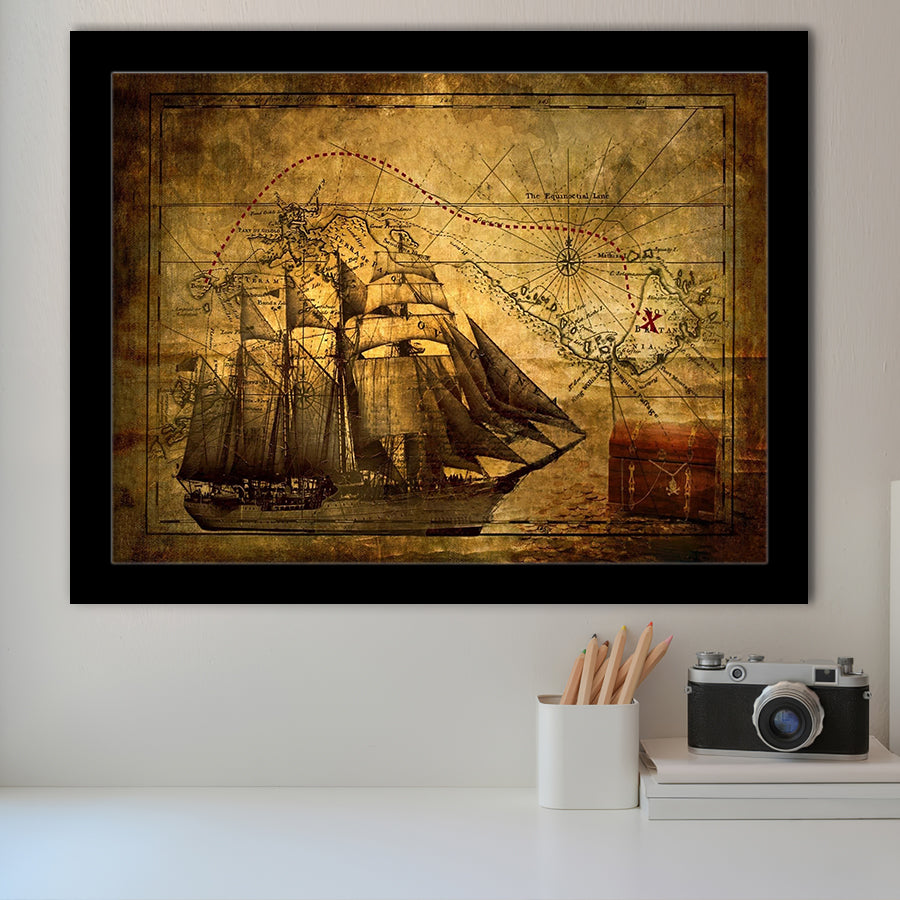 Old Pirates Treasure Map Framed Art Prints Wall Decor - Painting Art, Wall Decor, Framed Picture,Painting Prints, For Sale