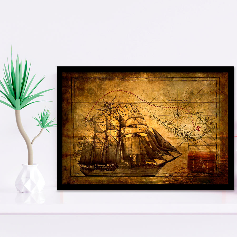 Old Pirates Treasure Map Framed Art Prints Wall Decor - Painting Art, Wall Decor, Framed Picture,Painting Prints, For Sale