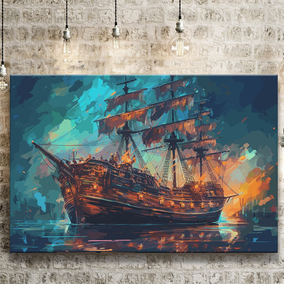 Pirate Ship Wall Art, Ship Canvas, Sailing Ship Painting Canvas Prints Wall Art, Home Living Room Decor, Large Canvas