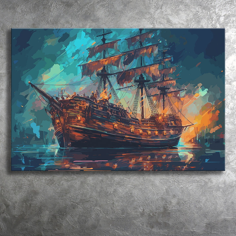 Pirate Ship Wall Art, Ship Canvas, Sailing Ship Painting Canvas Prints Wall Art, Home Living Room Decor, Large Canvas