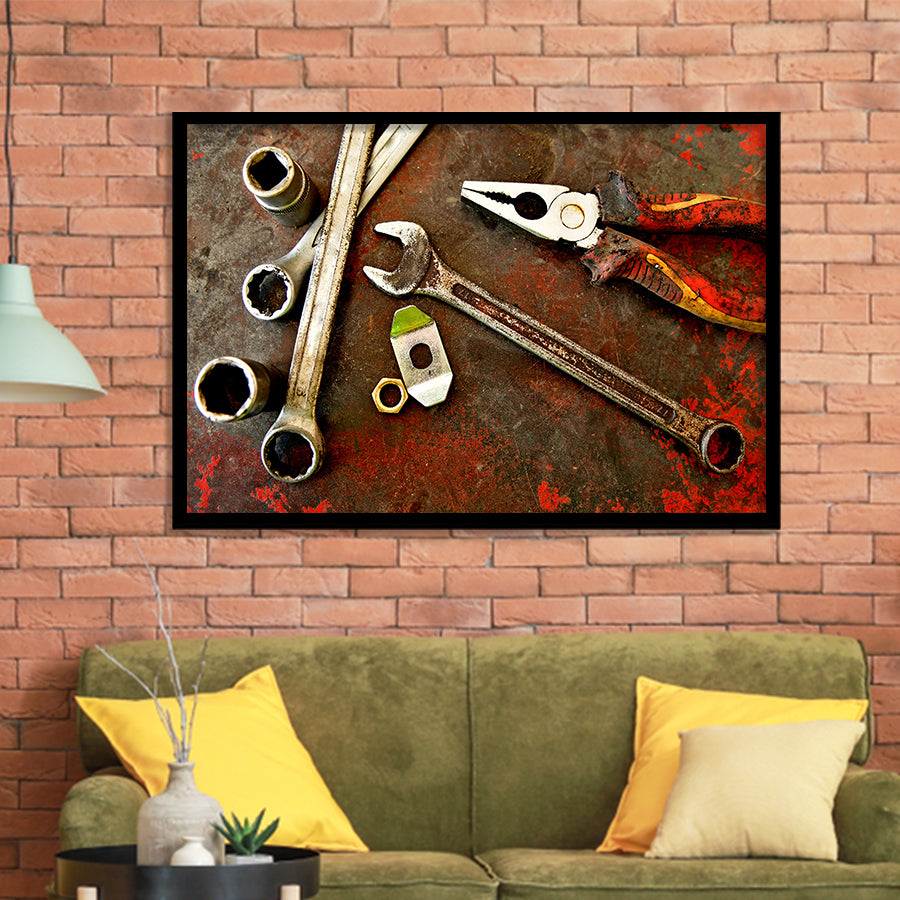 Rusty Toolst Old Tools Canvas Print Mechanic Gift Framed Art Prints Wall Art Decor, Framed Picture, Home Decor