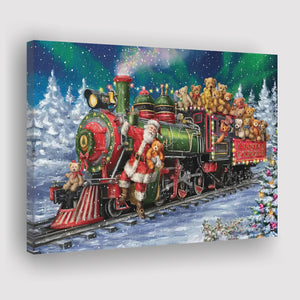 Santa Riding Train With Toy Bears Xmas Canvas Prints Wall Art - Painting Canvas, Home Wall Decor, For Sale, Canvas Gift