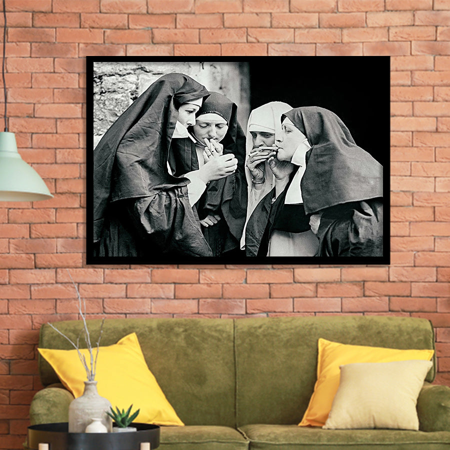 Smoking Nuns Vintage Photo Framed Art Prints Wall Art Decor - Painting Prints, Framed Picture