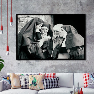 Smoking Nuns Vintage Photo Framed Art Prints Wall Art Decor - Painting Prints, Framed Picture
