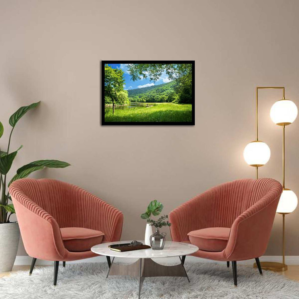 Summer Landscape with River-Forest art, Art print, Plexiglass Cover