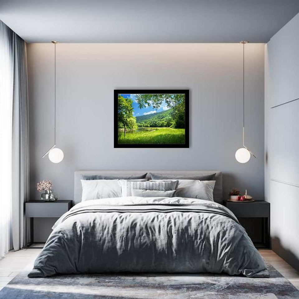 Summer Landscape with River-Forest art, Art print, Plexiglass Cover