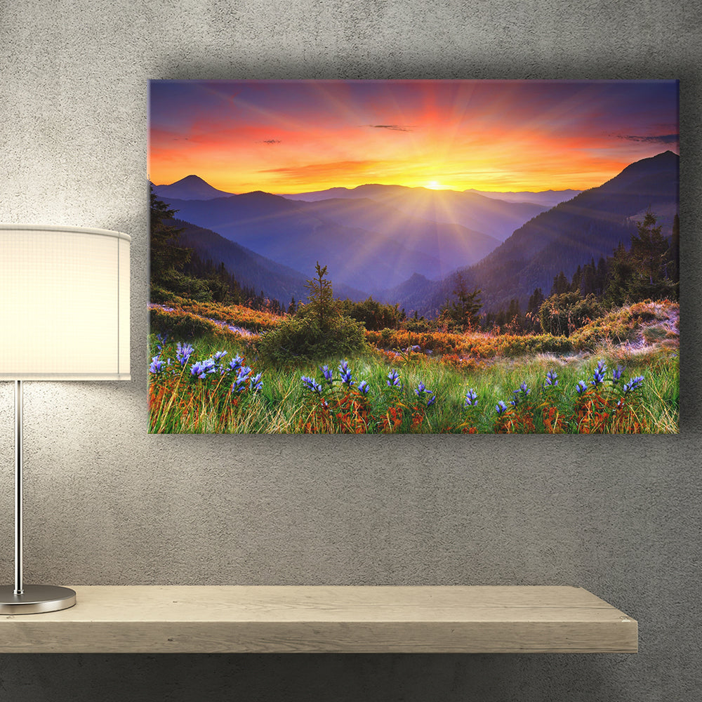 Sunrise In A Mountain, Beautiful Scene Art Canvas Prints Wall Art, Hom ...