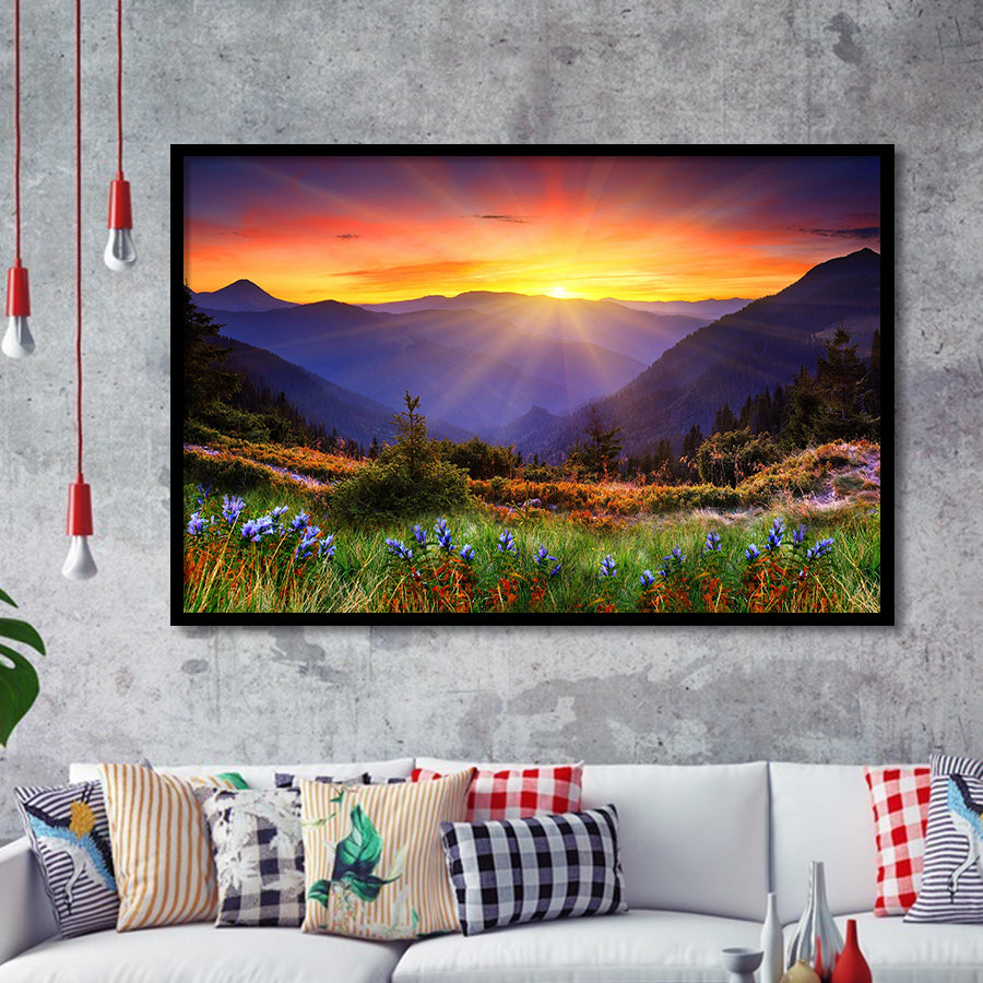 Sunrise In A Mountain, Beautiful Scene Art Framed Art Prints Wall Decor, Framed Picture, Large Art Prints